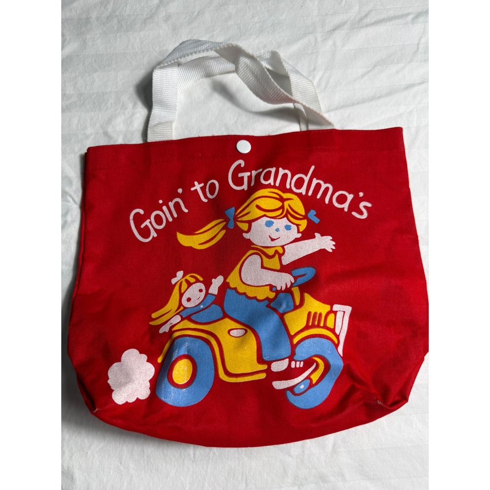 80s Vintage Goin to Grandmas Red Canvas Tote Bag nostalgic  Small Travel